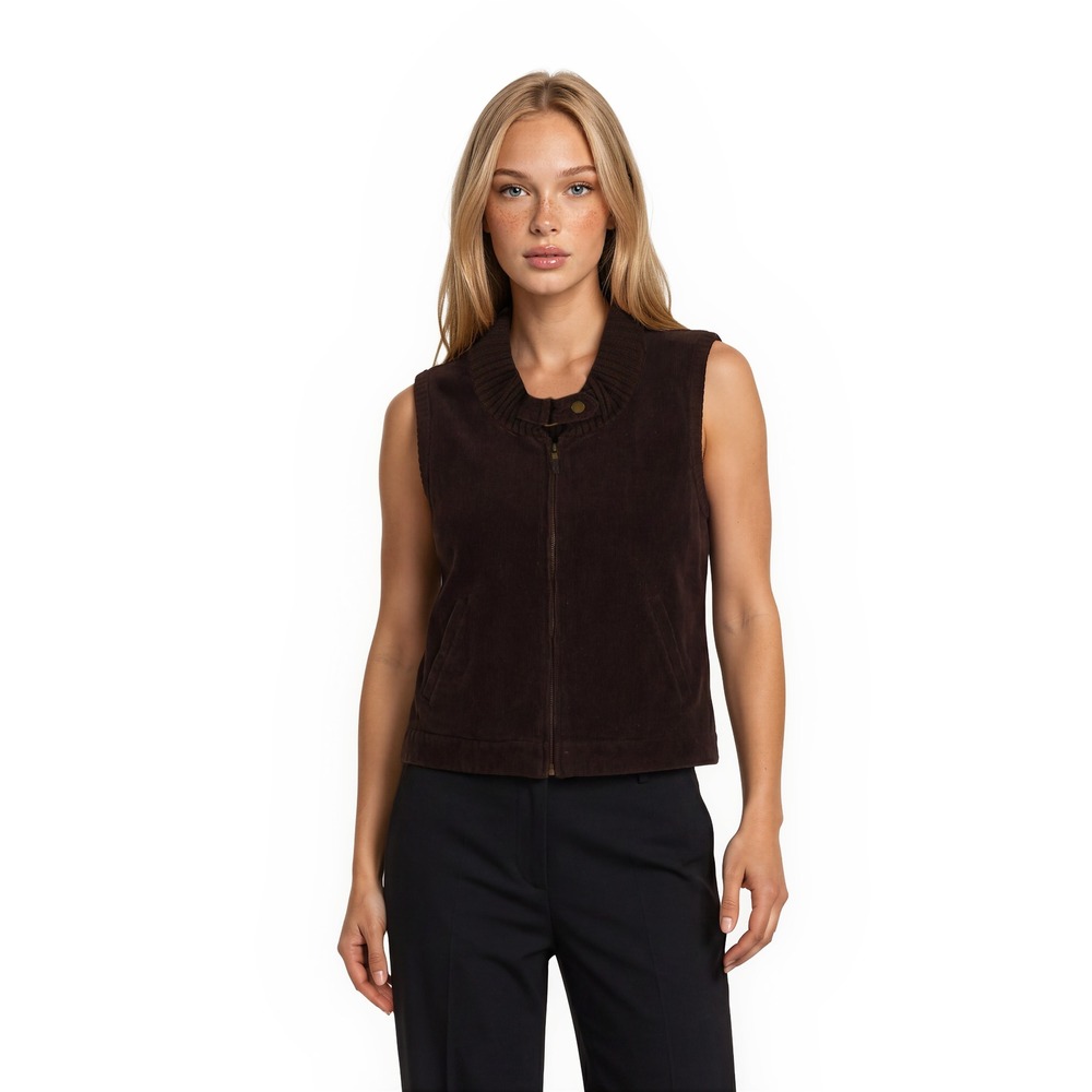 Lauren Ralph Lauren 100% Cotton Vest Women's Size 1X Brown Full Zip Equestrian